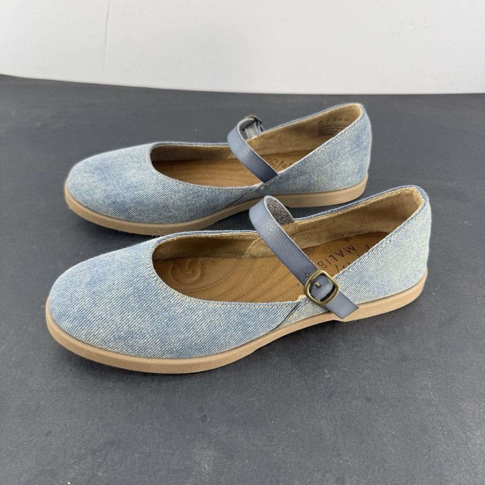 Blowfish Malibu Empower Women's Mary Jane Shoe Flat Denim Jean Blue Buckle 8